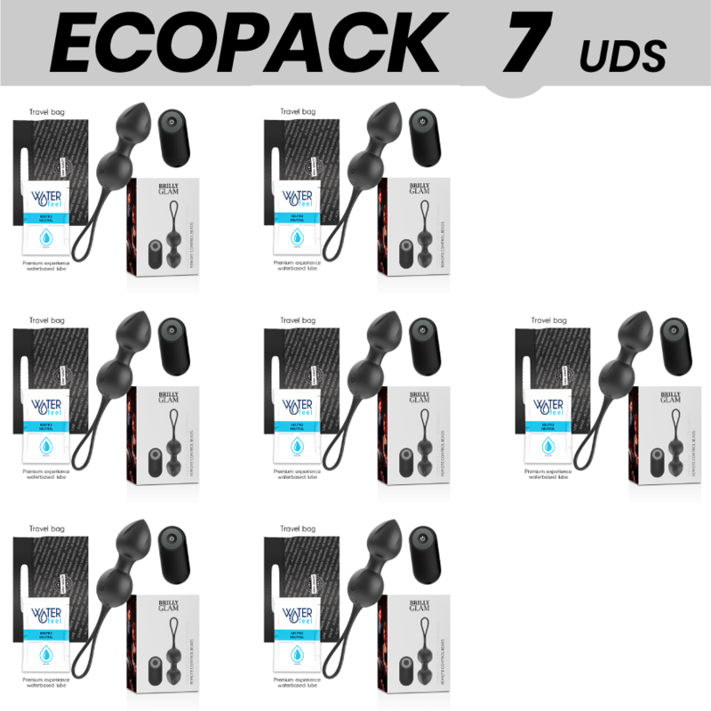 ECOPACK 7 UNIDADES - BRILLY GLAM VIBRATING KEGEL BEADS CONTROLE REMOTO