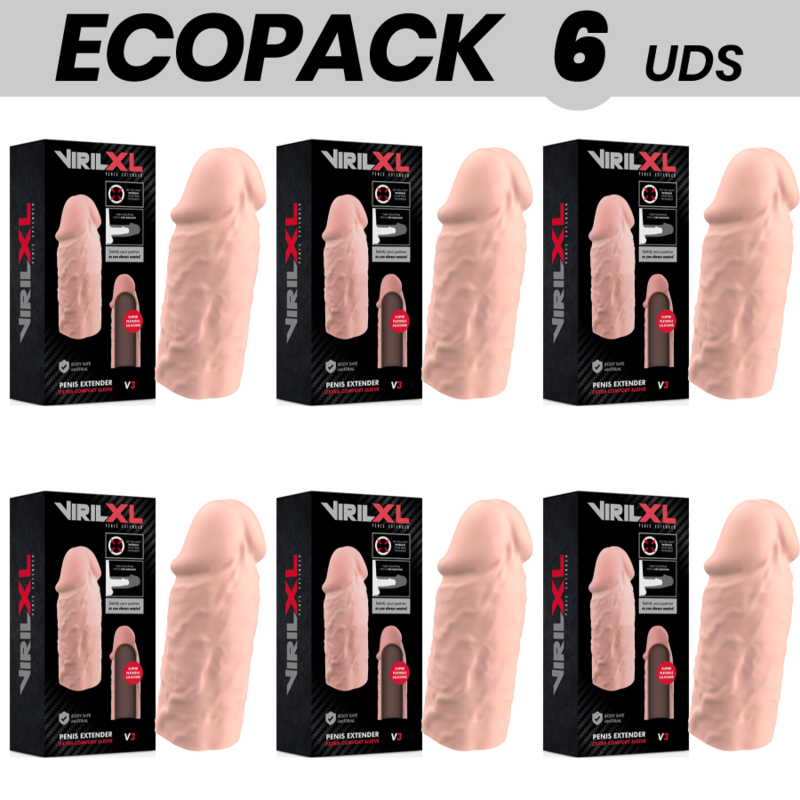 ECOPACK 6 UNIDADES - EXTENSO DE PÊNIS NATURAL VIRILXL SILICONE LÍQUIDO V3