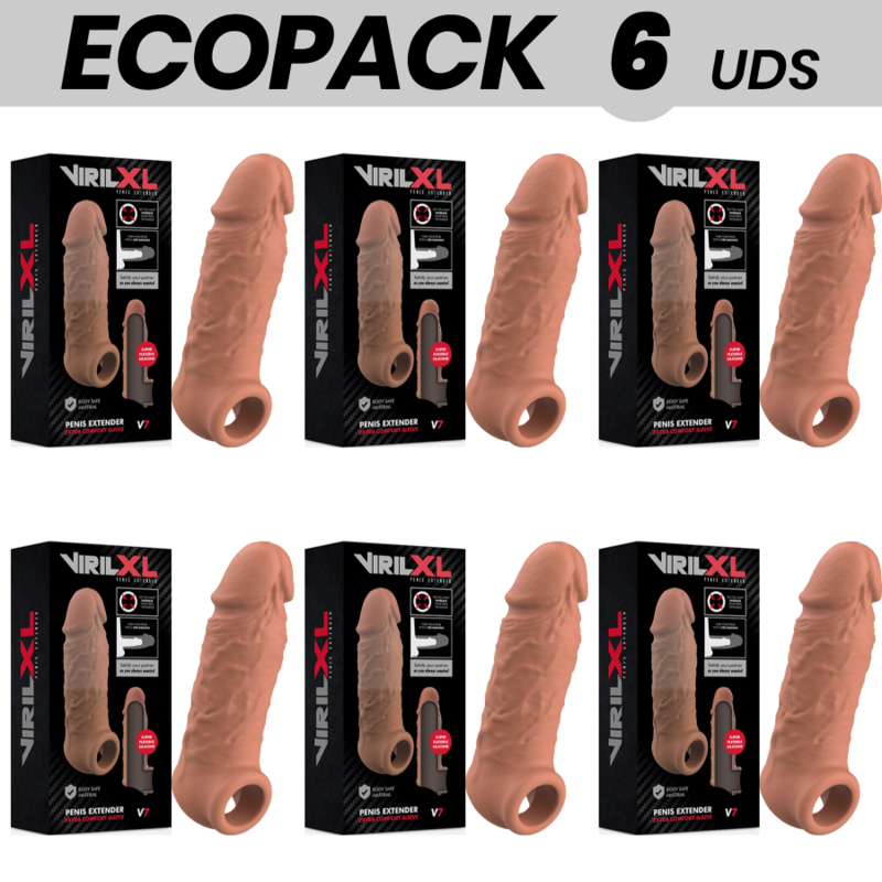 ECOPACK 6 UNIDADES - EXTENSO DE PÉNIS EM SILICONE LÍQUIDO VIRILXL V7 CASTANHO