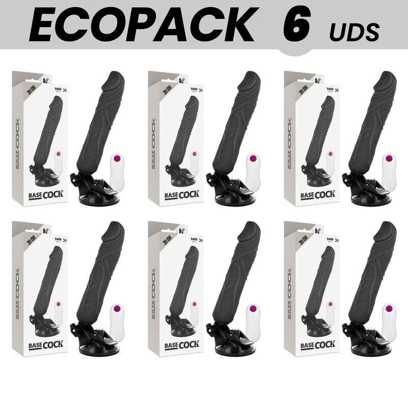 ECOPACK 6 UNIT - BASECOCK VIBRADOR DE CONTROLE REMOTO REALÍSTICO PRETO 20 CM -O- 4 CM