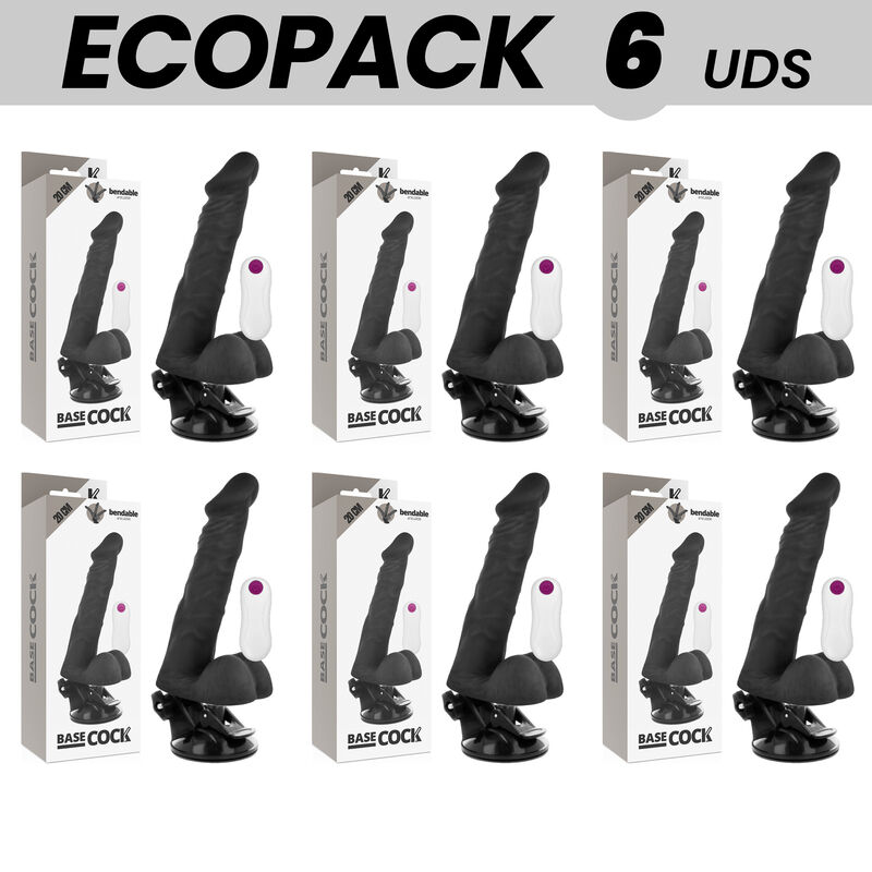 ECOPACK 6 UNIT - BASECOCK VIBRADOR ARTICULVEL CONTROLE REMOTO PRETO 20 CM -O- 4.5 CM