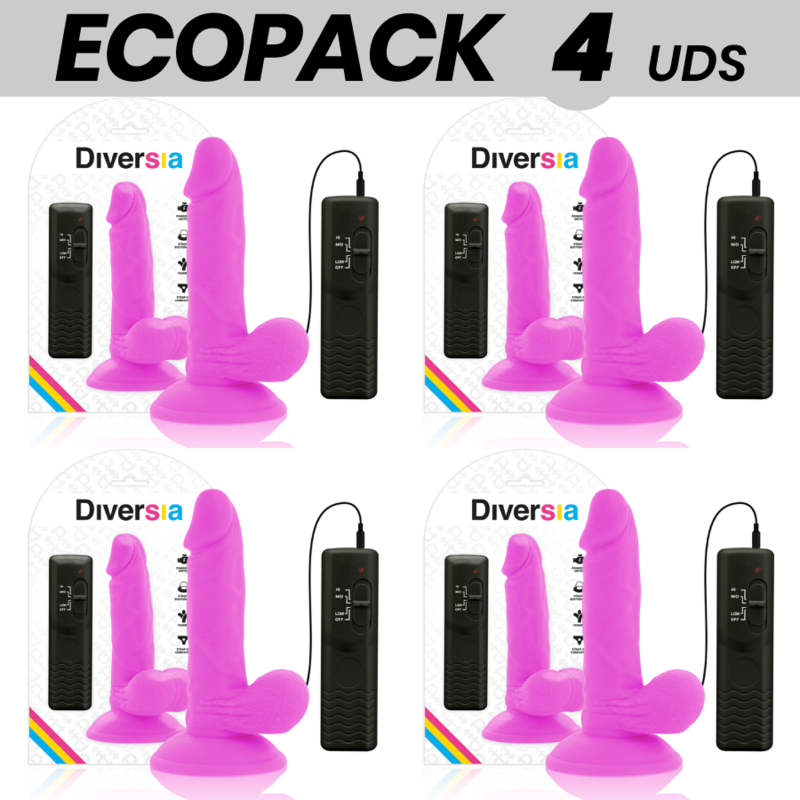 ECOPACK 6 UNIDADES - DIVERSIA DILDO VIBRANTE FLEXÍVEL ROXO 17 CM -O- 3.3 CM