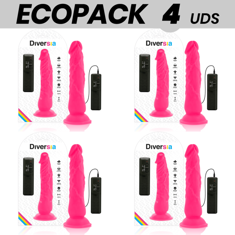 ECOPACK 6 UNIDADES - DIVERSIA DILDO VIBRANTE FLEXÍVEL ROSA 21 CM -O- 4.9 CM