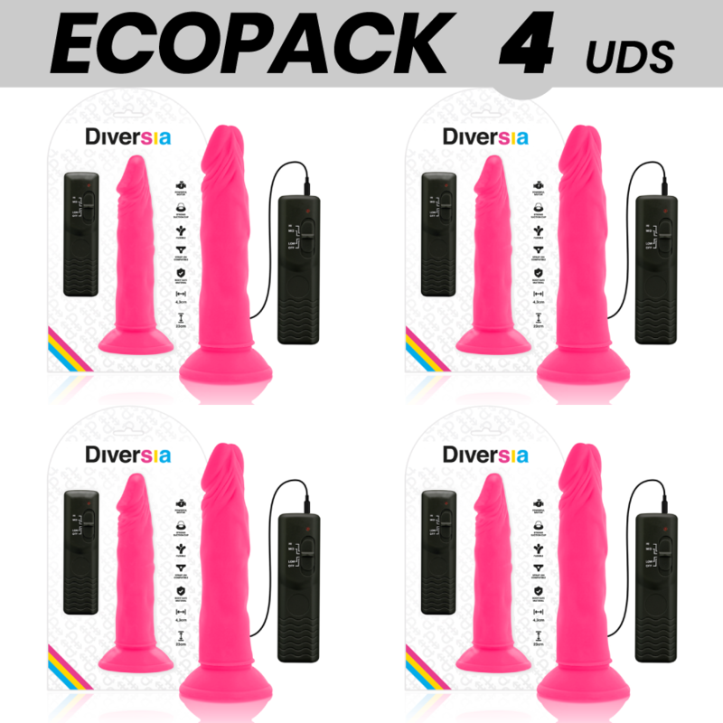 ECOPACK 6 UNIDADES - DIVERSIA DILDO VIBRANTE FLEXÍVEL ROSA 23 CM -O- 4.3 CM